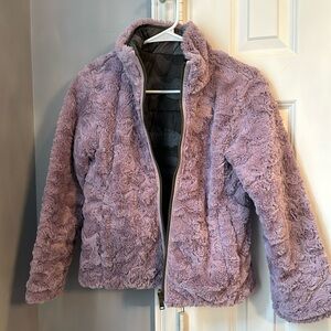 North Face Girls Reversible Puffer Coat Sz M w/ lavender or green/camo shell